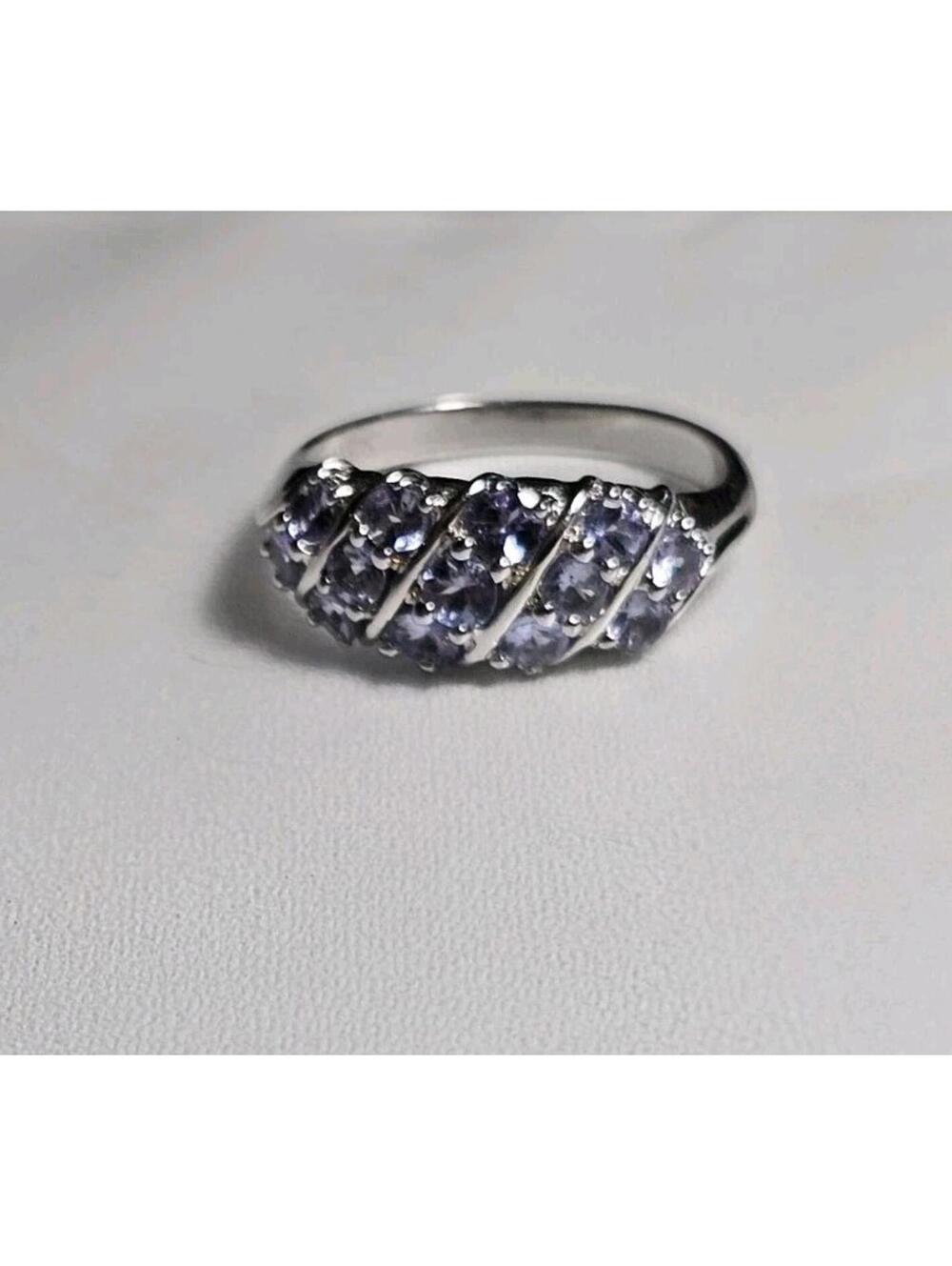925 Sterling Silver Purple Tanzanite Cluster Dome Ring Size 10 Crystal Fine